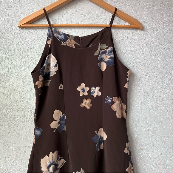Vintage 90s Indie Brown Floral Slip Dress Spaghetti Strap Maxi Sense USA Size S - Picture 9 of 11